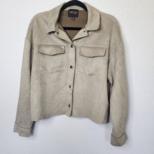 Truth by Republic Jacket Womens Medium Olive Green Faux Suede Short Snap Up FALL